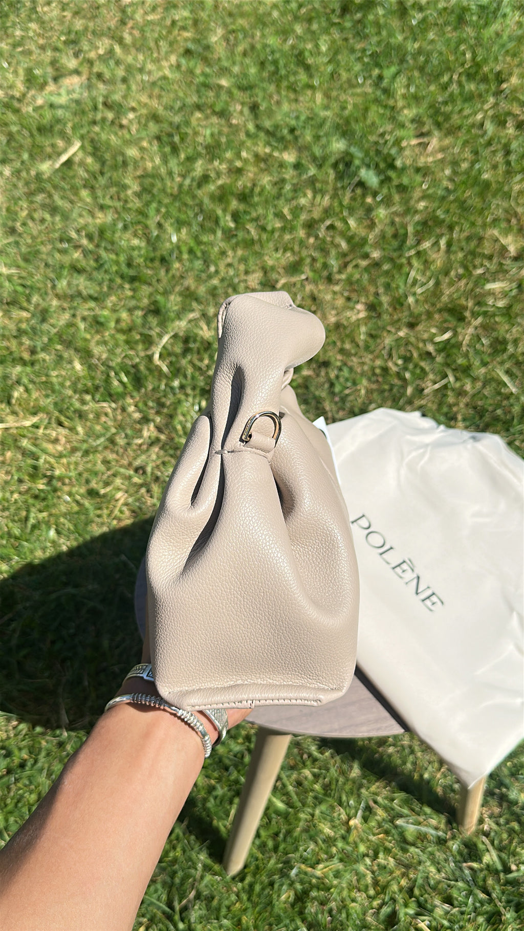 Mini Sac Cuir Grainé Taupe avec Dustbag