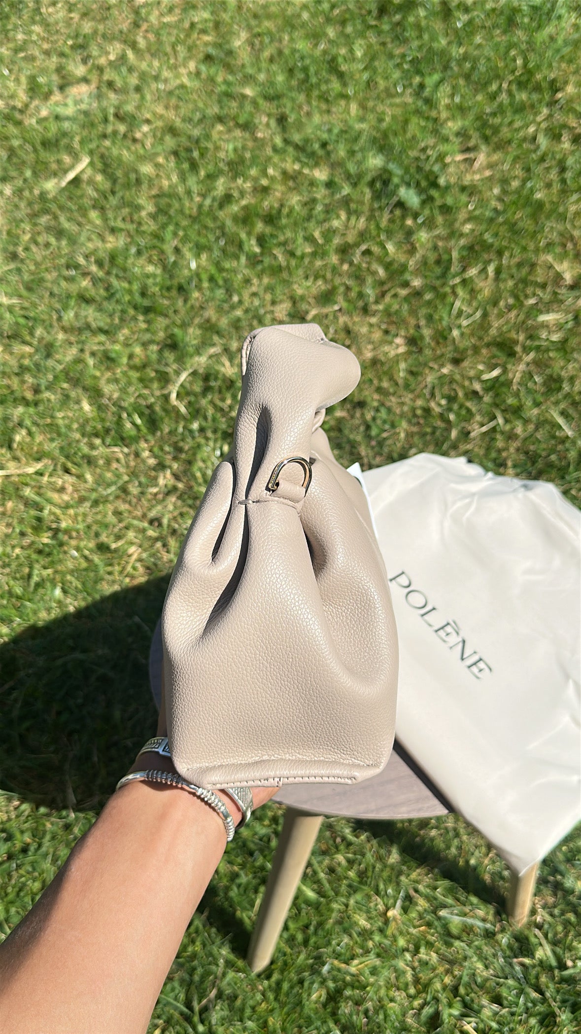 Mini Sac Cuir Grainé Taupe avec Dustbag
