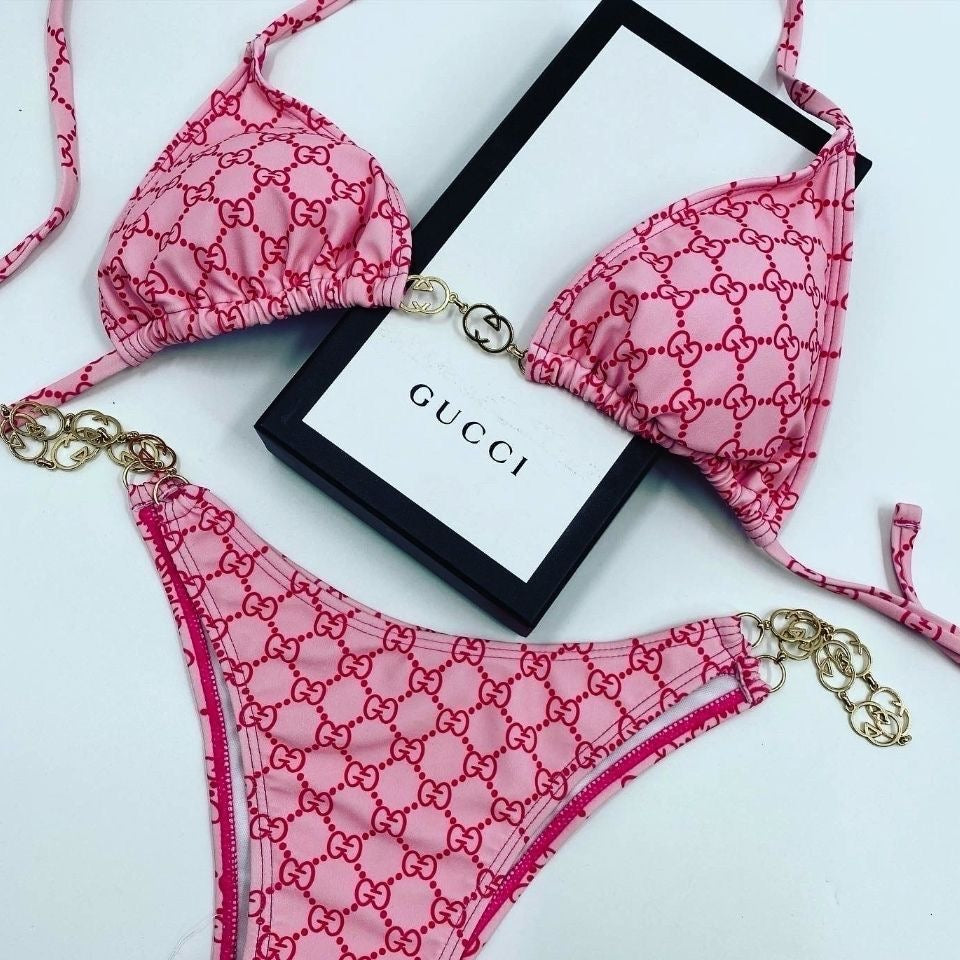 Bikini rose monogramme GG boucle dorée