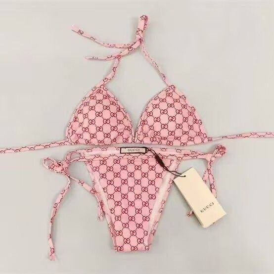 Bikini rose monogramme GG boucle dorée
