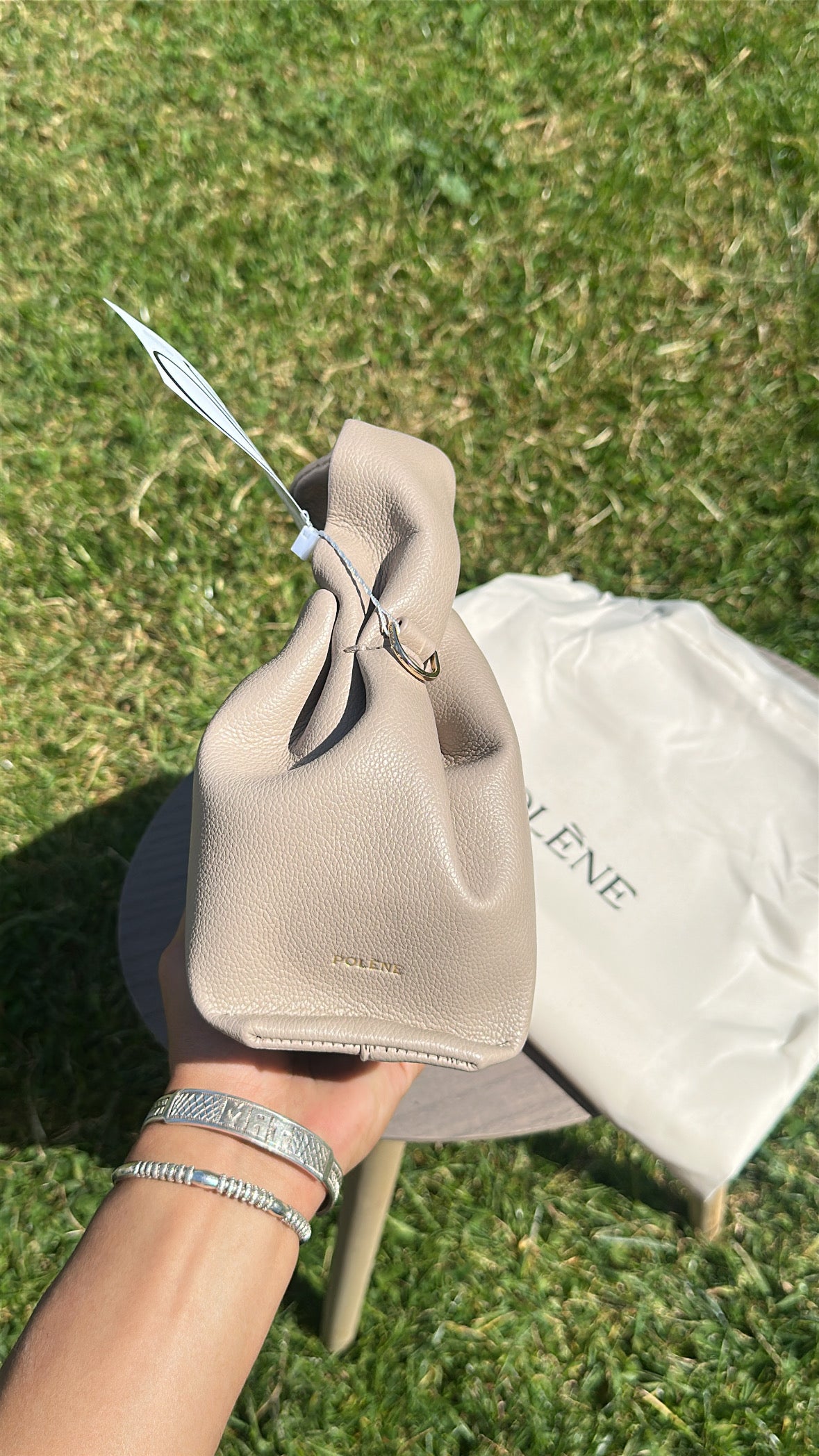 Mini Sac Cuir Grainé Taupe avec Dustbag