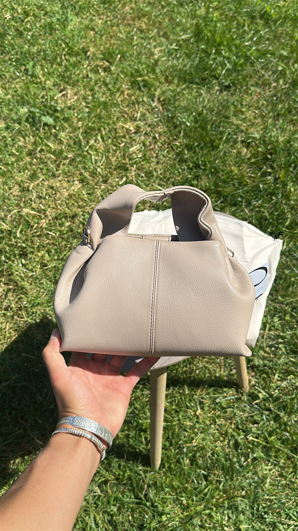 Mini Sac Cuir Grainé Taupe avec Dustbag