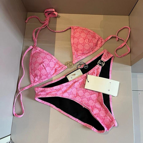 Bikini rose monogramme GG boucle dorée